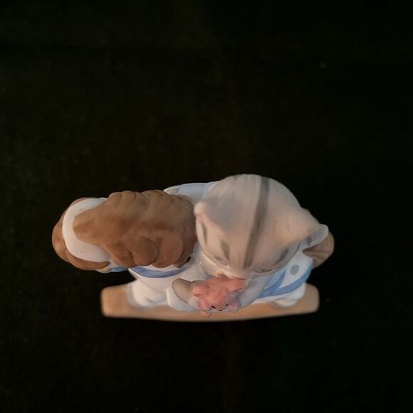 1988 Schmid Kitty Cucumber Rocking Horse Vintage Porcelain Figurine Blue Outift - Picture 6 of 7